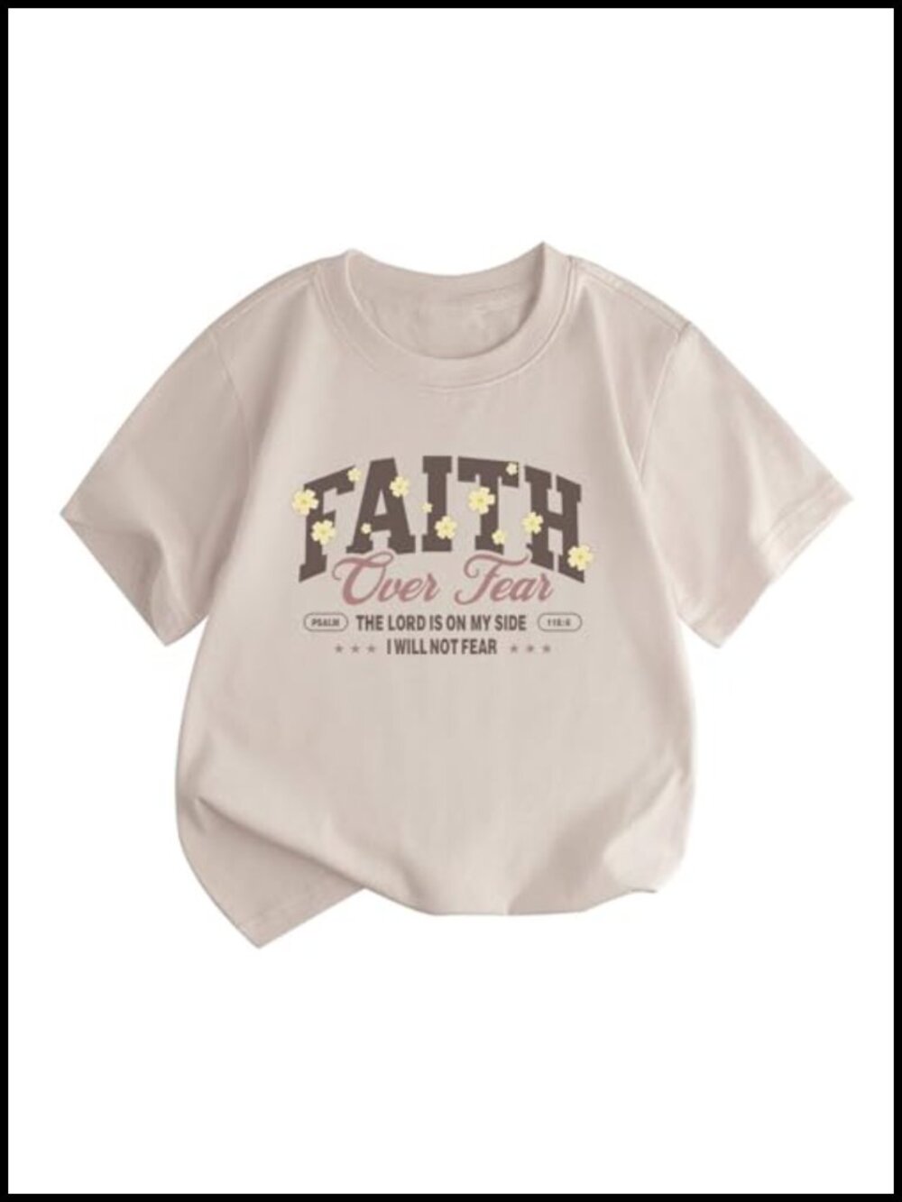 Girls Christian Faith Over Fear Graphic T-Shirt Cotton Blend Crew